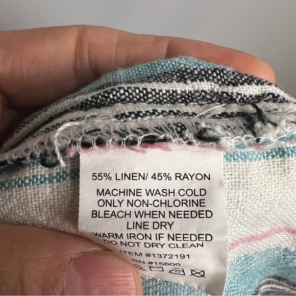 Briggs New York Linen Blend Pull-On Shorts with Pockets Drawstring Teal Stripes - Picture 11 of 11